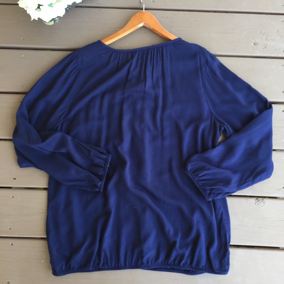 LANE BRYANT Blue Embroidered Bib Blouse - Picture 5 of 7